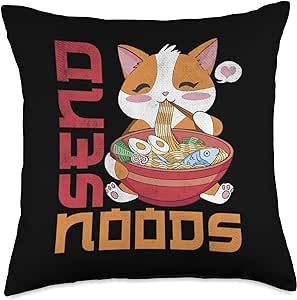 Kawaii Ramen Lover Love Japanese Noodle Japan Food Send Noodles Eating Food Lover Kawaii Cat Ramen Throw Pillow, 18x18, Multicolor