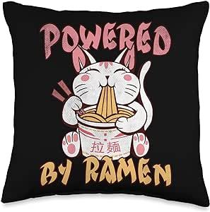 Kawaii Ramen Lover Love Japanese Noodle Japan Food Powered Noodle Eating Food Lover Kawaii Cat Ramen Throw Pillow, 16x16, Multicolor