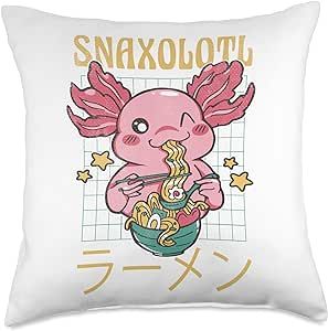 Kawaii Ramen Lover Love Japanese Noodle Japan Food Snacks Lot Food Lover Kawaii Axolotl Retro Vintage Ramen Throw Pillow, 18x18, Multicolor